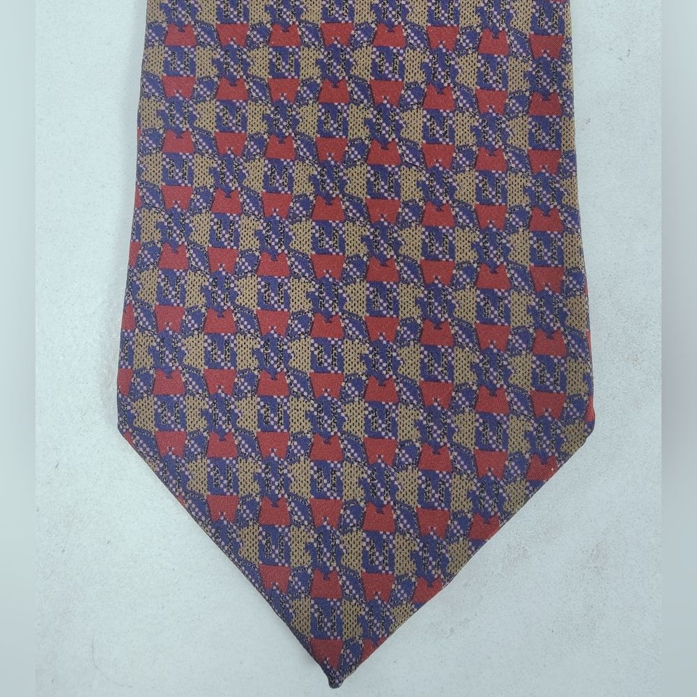 Geoffrey Beene 100% Silk Brown Red Houndstooth Geometric Print 4" Tie